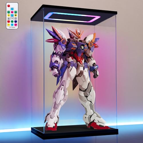 Clear Acrylic Display Case with Light for Gundam Display, Multiple Color Lights Dustproof Protection Display Box for Collectibles Action Figures（14×10×21inch） - size: 14*10*21 in
