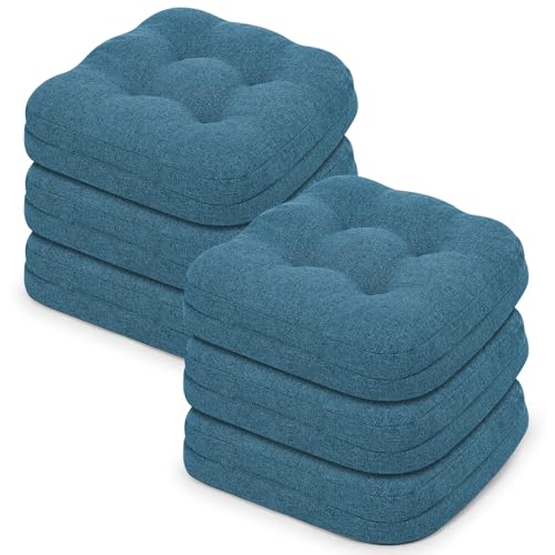 baibu Set of 6 Dining Chair Cushions, Dual-Layer Patent Design Memory Foam Kitchen Chair Cushions, Non-Slip Seat Pads with Ties, 16.5 x 16.5 x 3.5in, 6 Pack, Blue - color: Blue, size: 6 Count (Pack of 1)