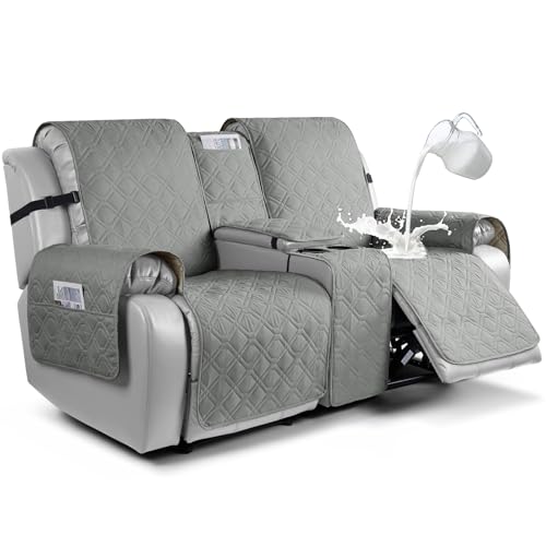VANSOFY Loveseat Recliner Cover with Console 100% Waterproof Sofa Slipcovers Non-Slip Reclining Couch Cover Split Sofa Covers Furniture Protector for Pets, Dogs(Gray) - color: Grey