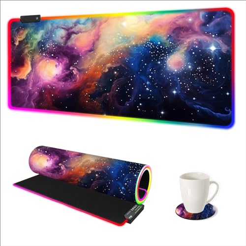 AIMSA RGB Mouse Pad LED Gaming Mouse Pad with 14 Lights Modes, Non-Slip Rubber Base Computer Carpet Desk Mat for PC Laptop (35.4 x 15.8 inch) Colorful Ink Starry Sky - color: Colorful Ink Starry Sky