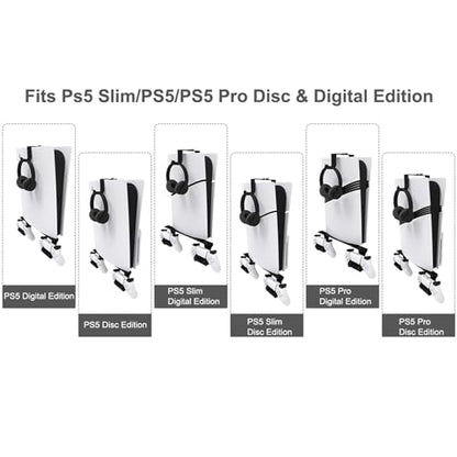 ZHSX Wall Mount for Ps5 Models,Ps5 Shelf Playstation Wall Mount Compatible with Ps5、Ps5 Pro and Ps5 Slim Disc Adjustable Length and Width Holds Two Controllers