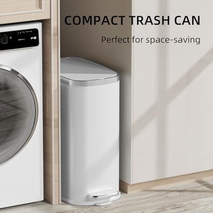 KUK Slim Bathroom Trash Can with Lid Soft Close, Step Pedal, 2.6 Gal/ 10L Stainless Steel Garbage Can with Removable Inner Bucket, Anti-Fingerprint Wastebasket for Office, Bedroom, Toilet (White) - color: Matt White-P2