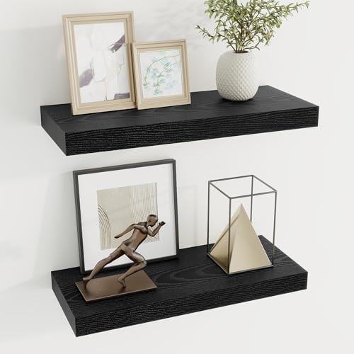 Dreamland 20 Inch Long Floating Shelves in Black,6.7 Inch Deep Floating Shelf for Wall,Large Display & Storage Shelf, Wall Shelf for Bathroom Bedroom Living Room Kitchen Office，Set of 2 - color: Black, size: 20"W x 6.7"D,Set of 2