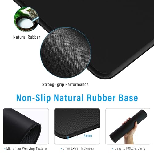 Large Mouse Pad Desk Mat 900 x 400 x 3mm Cool Sea Texture Non-Slip Rubber Base Mousepad Stitched Edges Keyboard Mat for Office Home Game - Black and White Sea Wave - color: White-black