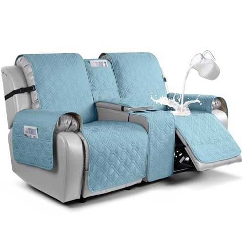 VANSOFY Loveseat Recliner Cover with Console 100% Waterproof Sofa Slipcovers Non-Slip Reclining Couch Cover Split Sofa Covers Furniture Protector for Pets, Dogs(Azuree) - color: Azuree