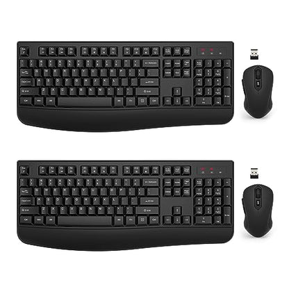 Wireless Keyboard and Mouse Combo, EDJO 2.4G Full-Sized Ergonomic Computer Keyboard with Wrist Rest and 3 Level DPI Adjustable Wireless Mouse for Windows, Mac OS Desktop/Laptop/PC(2 Pack) - color: 2 Pack