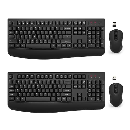 Wireless Keyboard and Mouse Combo, EDJO 2.4G Full-Sized Ergonomic Computer Keyboard with Wrist Rest and 3 Level DPI Adjustable Wireless Mouse for Windows, Mac OS Desktop/Laptop/PC(2 Pack) - color: 2 Pack