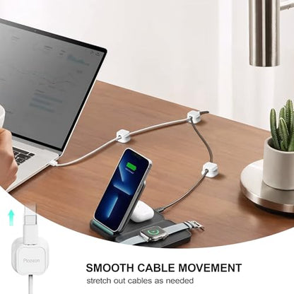 24 Pack Magnetic Cable Clip Organizer Cord Holder, Picozon Adhesive Cable Management, Wire Phone USB Charger Cable Holder, Keeper Organizer for Office Home Desktop Table - White - size: Pack of 24