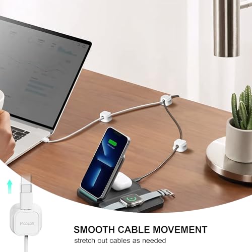 48 Pack Magnetic Cable Clip Organizer Cord Holder, Picozon Adhesive Cable Management, Wire Phone USB Charger Cable Holder, Keeper Organizer for Office Home Desktop Table - White - size: Pack of 48