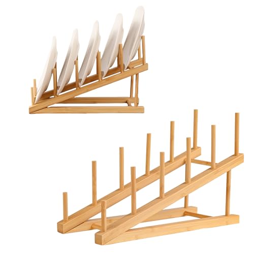 2 Pack Plate Stands For Display,Wooden Plate Holders for Displaying,5-Tier Craft Show Display Stands For Tabletop Book, Artwork, Photo, Puzzle, Magazine and Platter - size: L-2 Pack