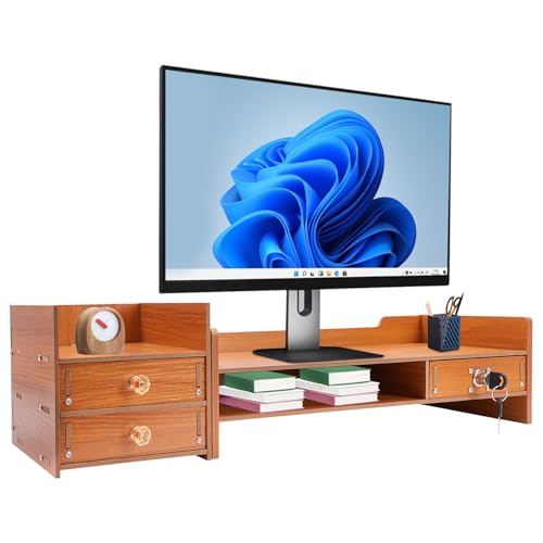 Computer Monitor Stand, Computer Rack with Drawers, Two top Platforms Desk Organizer Monitor Stand with Extra Large Storage Desktop Computer Stand for PC, Laptop, Printer, Screen, TV (01) - size: 01