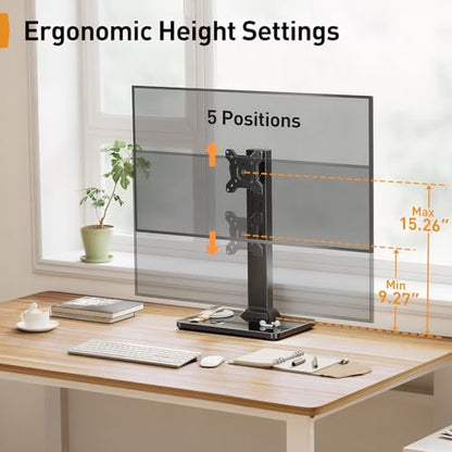Perlegear Single Monitor Stand for 13-34 Inch Screens, Universal Small TV Stand with Swivel, Tilt, 360° Rotation and 5 Height Settings, Holds 44 lbs for Office, Max VESA 100x100mm, PGTVS29 - style: Single Monitor Stand
