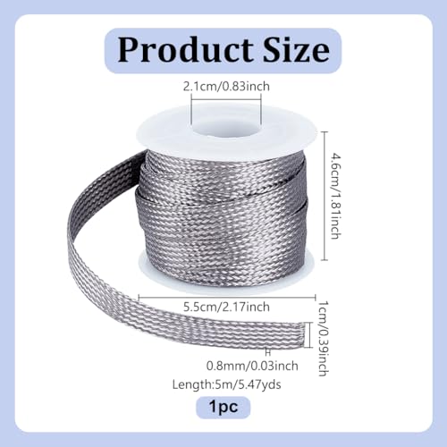 UNICRAFTALE 16.4ft 0.39" W Braided Sleeving Braid Stainless Steel Cable Wire Shielding Sleeve Ground Straps Protection Flat Metal Mesh Flexible Expandable Scalable Ribbon Wire for Protect Cable - size: 5m x 10mm