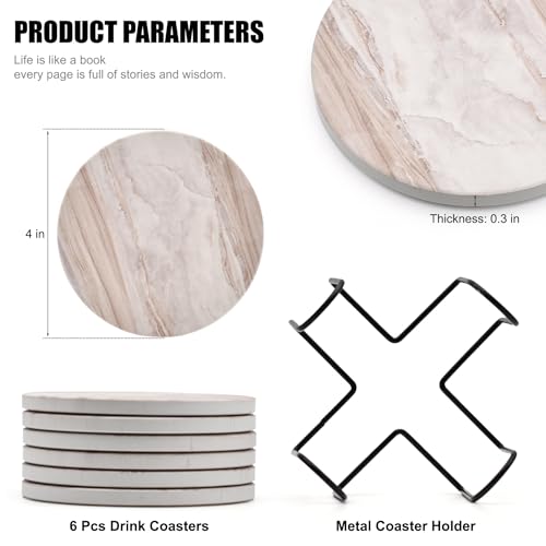 Hoewina 6Pcs Drink Coasters with Holder, Marble Style Ceramic Drink Coaster, Absorbent Coasters Set Suitable for Kinds of Cups, Modern Style Coasters for Coffee Table, 4 Inches（Render Style） - color: Render Style