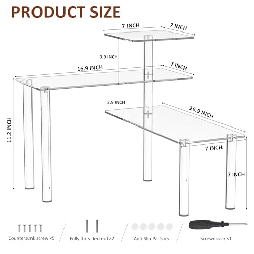Sezanrpt Clear Countertop Corner Organizer Shelf 16.9x16.9x15.6 inch, 3 Tier Acrylic Organizer Corner Shelf for Bathroom, Kitchen, Study Room, Spice Jars, Coffee Bar, Dresser Table, Books - size: 16.9x16.9x15.6 Inch