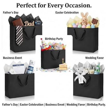 GEGIBOA Extra Large Black Gift Bags 15x6x12 with Handles 2 Pack Paper Gift Bags with Tissue Paper Reusable Large Gift Bags for Fathers Day Birthdays Weddings Christmas Graduation Business Gifts - size: Black-XL-2PCS with paper
