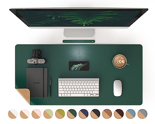 RENMTURE Dual-Sided Mouse Pad, Natural Cork & PU Leather Large Desk Pad for Office and Home Work, Desk Protector Non-Slip, Waterproof, Easy Clean (Dark Green, 36"x17") - color: Dark Green, size: 36"x17"