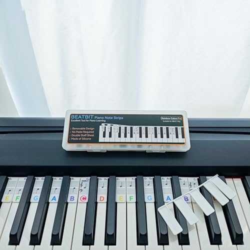 BEATBIT Piano Notes Guide for Beginner, Removable Piano Keyboard Note Labels for Learning, 88-Key Full Size, Made of Silicone, No Need Stickers, Reusable and Comes with Box (Rainbow Colors Pro） - color: Rainbow, size: Pro