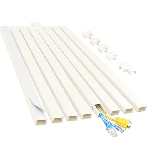 Yecaye Cord Hider, 113in Medium Cord Covers for Wires on Wall, Cord Organizer for 2-3 Wires, Easy Install Cable Management Kit, TV Cable Hider for Home Office, W0.95in H0.55in, Beige - color: Beige, size: Medium