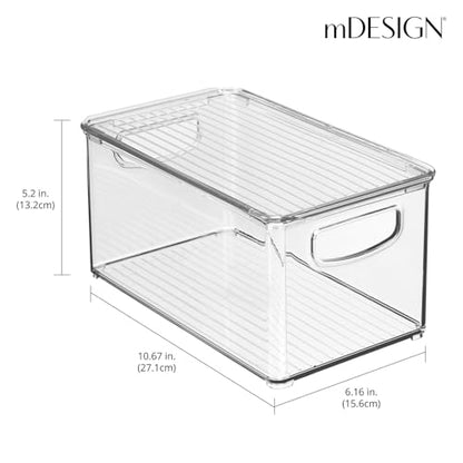 mDesign Deep Plastic Bathroom Storage Bin Box, Lid/Built-in Handles, Organization for Makeup, Hair Styling Tools, Toiletry Accessories in Cabinet, Shelves, Ligne Collection, 8 Pack, Clear