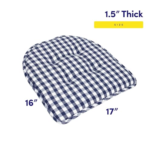 Sweet Home Collection Chair Cushion Memory Foam Pads Tufted Slip Non Skid Rubber Back U-Shaped 17" x 16" Seat Cover, 4 Count (Pack of 1), Checkered Navy/White - color: Checkered Navy/White, size: 4 Pack, style: Foam Pads