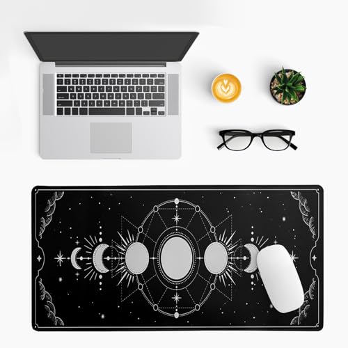 Sun Moon Gaming Mouse Pad Black Large Mouse Pad for Keyboard and Mousepad Desk Mat with 3mm Non-Slip Base and Stitched Edge for Gaming and Office Computer Mat Protector Mat 27.6x11.8 Inch - color: Sun Moon