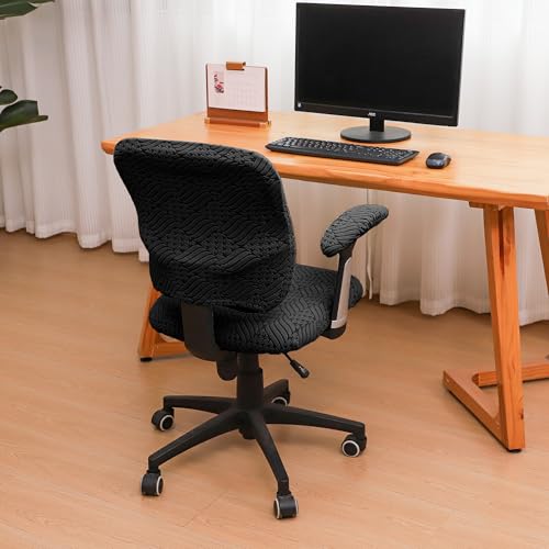 4 Pieces Split Office Chair Cover Large for Desk Chair Back and Seat with Armrest Covers Jacquard Stretch Black Office Chair Slipcovers Set Washable - color: Jacquard L-black, size: Large