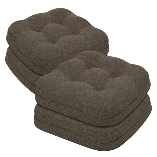 baibu Set of 4 Dining Chair Cushions, Dual-Layer Patent Design Memory Foam Kitchen Chair Cushions, Non-Slip Seat Pads with Ties, 16.5 x 16.5 x 3.5in, 4 Pack, Dark Brown - color: Brown, size: 4 Count (Pack of 1)