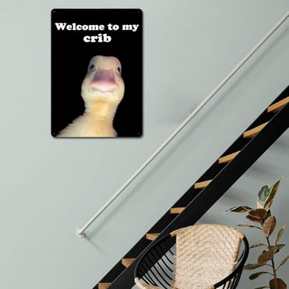Welcome to My Crib Tin Sign for Teen Girls Boy, Bedroom/Gaming Room Bar Cave Door Decor, Dorm Wall Accessories Cool Things, Funny Metal Tin Signs Funny Decor Cute Thing 12 x 8 Inch