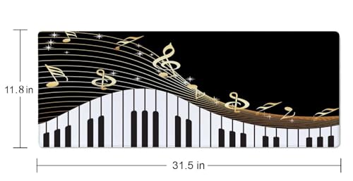 Extended Gaming Mouse Pad Big, Music Notes Long Mouse Pad Large, 31.5x11.8in Non-Slip Rubber Base Black Mousepad, Stitched Edges Keyboard Mouse Mat Desk Pad - color: Music Notes