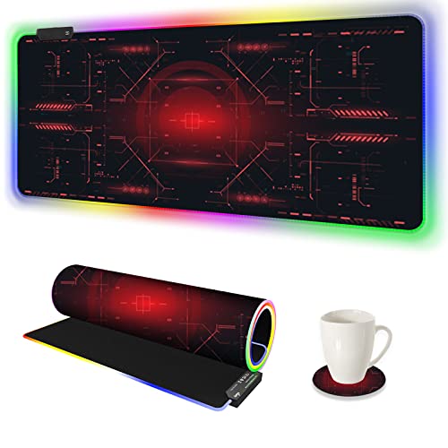 AIMSA Large Gaming Mouse Pad RGB, Keyboard Led Mousepad Extended 35.4 x 15.8 inch Non-Slip Rubber Base with 14 Lighting Modes Desk Mat, Red Circuit Board Motherboard - color: Red Circuit Board Motherboard