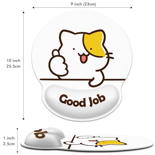 Ergonomic Mouse Pad with Wrist Support,Good Job Cat Mouse Pad with Wrist Rest,Relieve Wrist Pain Mousepad Non-Slip Rubber Base,Mouse Pads for Desk,Computers,Laptop,Office,Home,Accessories - color: Good Job Cat