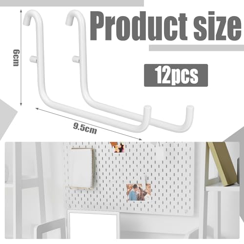 GlikCeil 12 Pcs Pegboard Hooks, 6 x 9.5 Centimeters, White Pegboard Accessories Compatible with IKEA/Skadis Long Metal Storage Hooks for Home Office Indoor Tool Supply - color: White