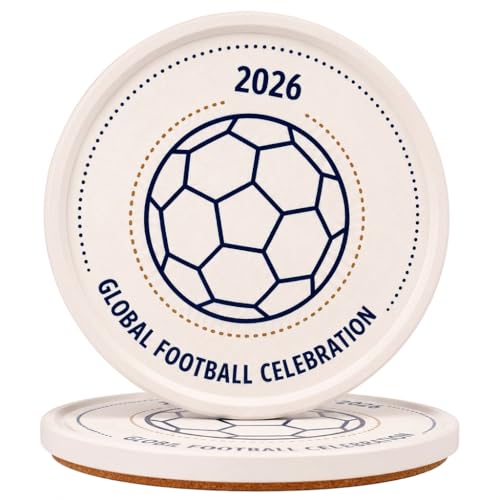 Y2026 Drink Coasters Set of 2 for The World Cup, Anti-Slip Thick Cork Absorbent Coasters with Raised Edge, Stone Drying Mat for Cups, Sink Tray, Soap Dish & Small Plants (2PACK 4X4X0.39 in_footable) - color: Ball