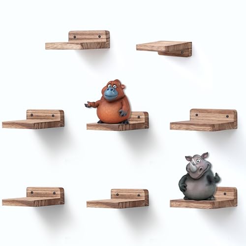 Small Floating Shelf, 4x4 Inch Display Ledges for Wall,Mini Shelves,Rustic Wood Shelf for Bedroom Living Room Bathroom Kitchen (8, Carbonized Black) - color: Carbonized Black, size: 4 Inch-8 Pcs