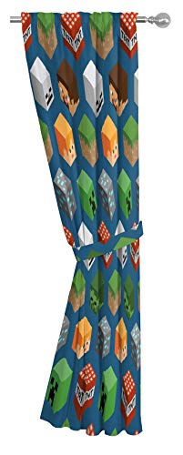 Jay franco Minecraft Isometric Blue 63 in Drapes 4 Piece Set - Beautiful Room Decor&Easy Set Up, Bedding Features Creeper - Window Curtains Include 2 Panels&2 Tiebacks (Official Minecraft Product)