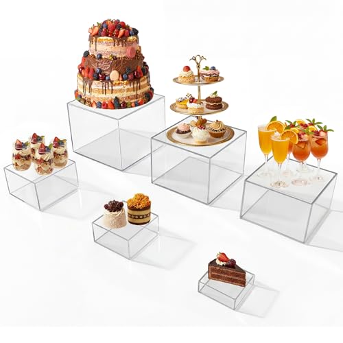 Acrylic Nesting Risers Display Stands Cube Boxes with Hollow Bottoms 6Pcs Clear Acrylic Boxes for Display (Clear) - color: Clear