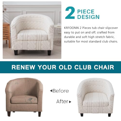 KRFOONN Club Chair Slipcover 2 Piece Stretch Jacquard Round Barrel Chair Covers Removable Tub Chair Slipcover with Elastic Bottom Chair Coverings Furniture Protector Cover for Living Room, T3 - color: Color T3