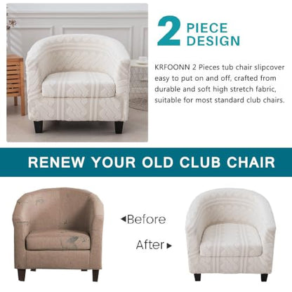 KRFOONN Club Chair Slipcover 2 Piece Stretch Jacquard Round Barrel Chair Covers Removable Tub Chair Slipcover with Elastic Bottom Chair Coverings Furniture Protector Cover for Living Room, T3 - color: Color T3