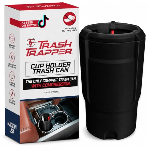 Trash Trapper Car Trash Can Cup Holder | Mini Car Trash Can | Fits in Most Doors | 5.1" x 2.9" | Traps More & Empties Less, Patent-Pending Compaction, 250th Anniversary Edition, Black/Red-White-Blue - color: Black/Red-White-Blue, size: Original