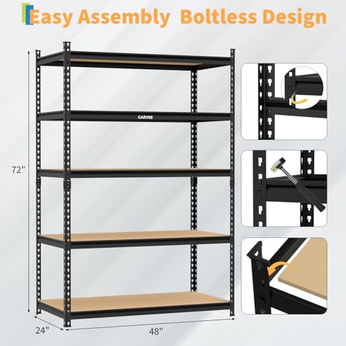 Garvee 5-Tier Heavy Duty Storage Shelving Unit, 2204 Lbs Capacity Garage Shelves, Adjustable Metal Storage Rack with Density Board for Garage Kitchen Basement Pantry, 72" H x 48" W x 24" D - size: 72" H x 48" W x 24" D