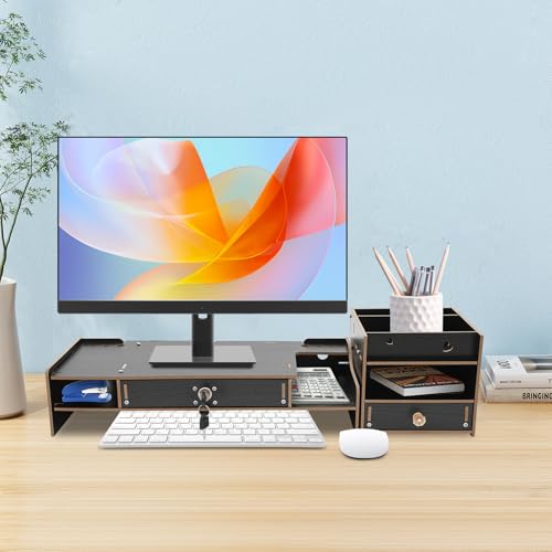 Computer Monitor Stand, Computer Rack with Drawers, Two top Platforms Desk Organizer Monitor Stand with Extra Large Storage Desktop Computer Stand for PC, Laptop, Printer, Screen, TV (06) - size: 06