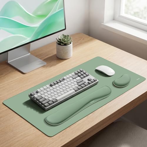 MOSISO Keyboard Mouse Pad Set, Gaming Mouse Pad&Keyboard Wrist Rest&Wrist Rest, Ergonomic Wristrests with Memory Foam Home Office Easy Typing Cushion Non-Slip Mousepad, Antique Green - color: Antique Green