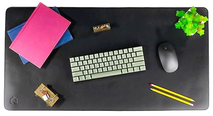 Courtyard Desk Pad by Castle - Leatherette Desk Blotter Office Mat - Durable Waterproof Easy to Clean PU Computer Desk Mat with Non-Slip Base for Home & Office, 36.0" x 17.0", Black with Black Thread