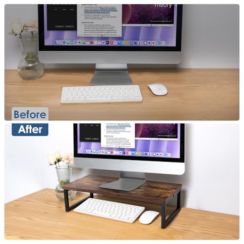 ARCOBIS 20 Inch Monitor Riser, Wood & Metal Computer Monitor Stand Riser for Desk, Rustic Brown