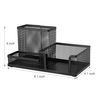 Comix Mesh Pen Pencil Holder Desk Organizer, 3 Compartment Wire Desktop Pen Pencil Cup Caddy Office Supplies Accessories for Home Office School, Black(2 Pack) - color: 3 Compartments-2pack