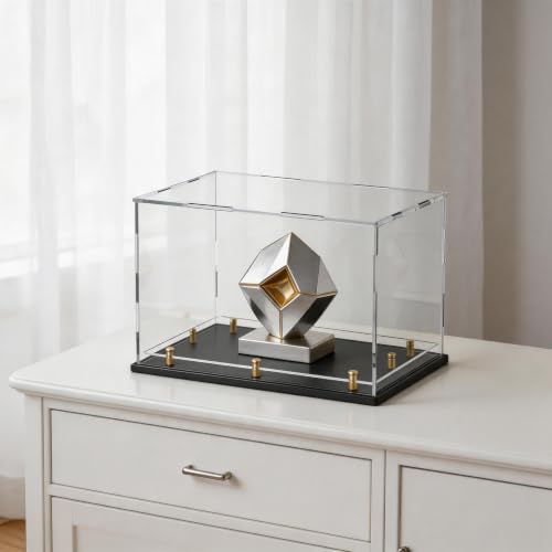 Acrylic Display Case for Collectibles, Dustproof Acrylic Box with Clear Display Elevation & Gold Risers, Large Display Case for Figures Toys Memorabilia, 16" L x 13" W x 13" H - size: 16"L x 13"W x 13"H