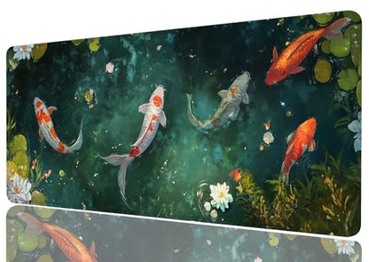 Koi Fish Extended Mouse Pad Tranquil Pond Water Lily Japanese Zen Nature Mousepad XL Large Gaming Mouse Pad Laptop Keyboard Mat Desk Pad 31.5x11.8 Inch - color: Koi Fish