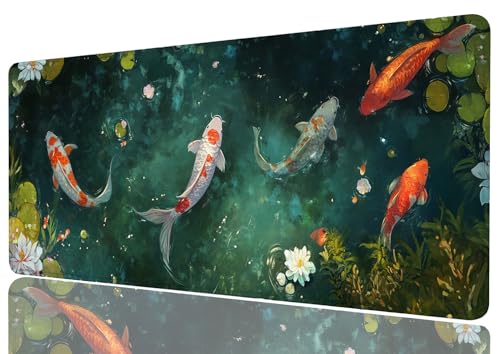 Koi Fish Extended Mouse Pad Tranquil Pond Water Lily Japanese Zen Nature Mousepad XL Large Gaming Mouse Pad Laptop Keyboard Mat Desk Pad 31.5x11.8 Inch - color: Koi Fish