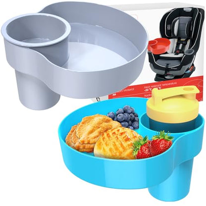 Car Seat Cup Holder for Kids - Kids Travel Tray with Snack Tray, CarSeats Snack Trays for Toddler, Car Cup Holder for Safety Seats, Fits Stroller & Booster (bluegray) - color: bluegray
